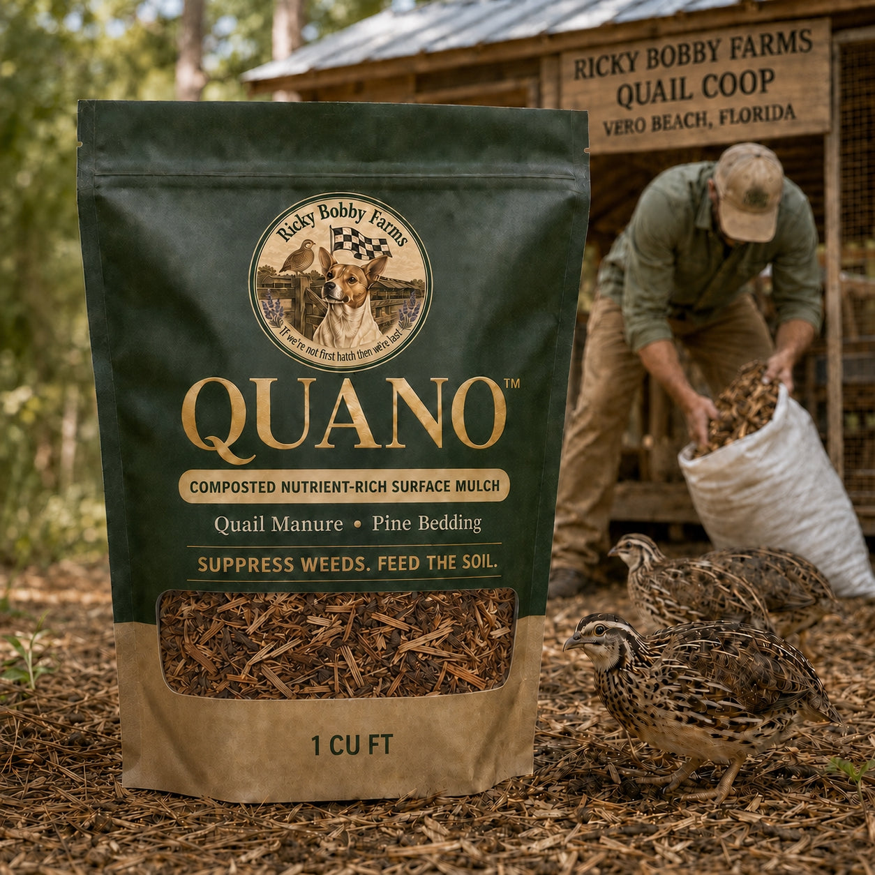 RBF QUANO composted nutrient-rich surface mulch with quail manure and pine bedding