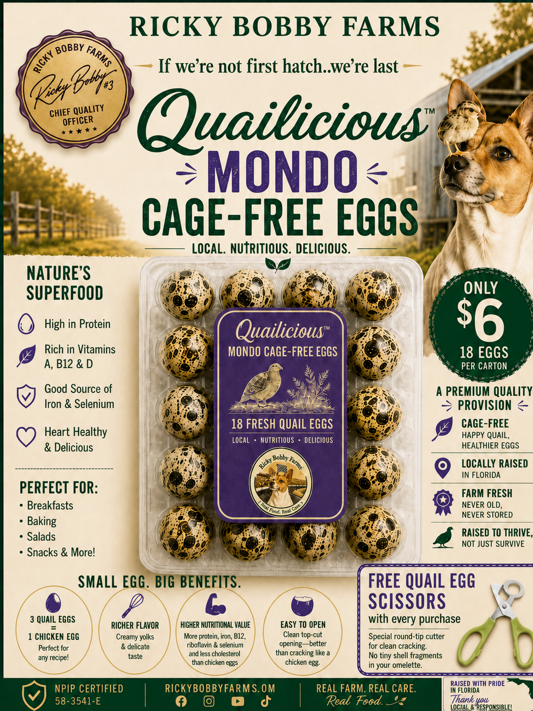 Ricky Bobby Farms Quailicious™ Cage-Free Eggs-MONDO