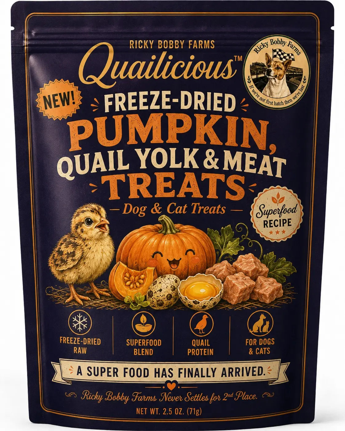 Preview of Quailicious freeze-dried pumpkin, quail yolk and meat treats for dogs and cats